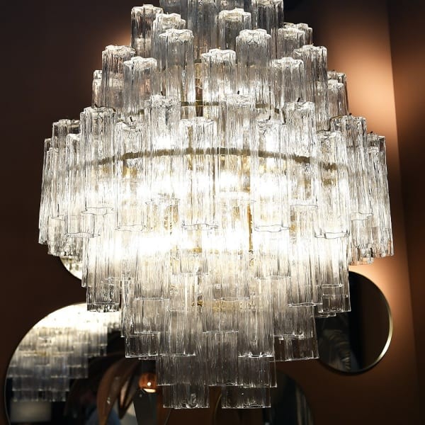 Portobello Large 110 cm Chandelier with Clear Glass Tubes and Gold Frame