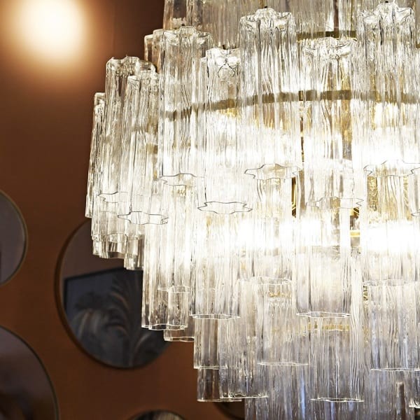 Portobello Large 110 cm Chandelier with Clear Glass Tubes and Gold Frame