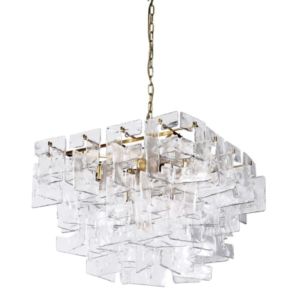 Portobello Cube 75 cm Ceiling Light with Clear Glass Panels and Gold Frame