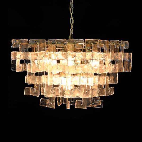 Portobello Cube 75 cm Ceiling Light with Clear Glass Panels and Gold Frame
