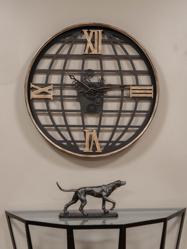 Globe Large Skeleton Wall Clock 100 cm in Black and Distressed Gold