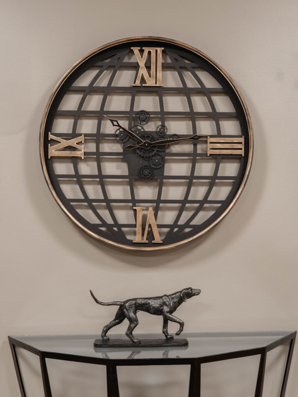 Black and distressed gold skeleton wall clock