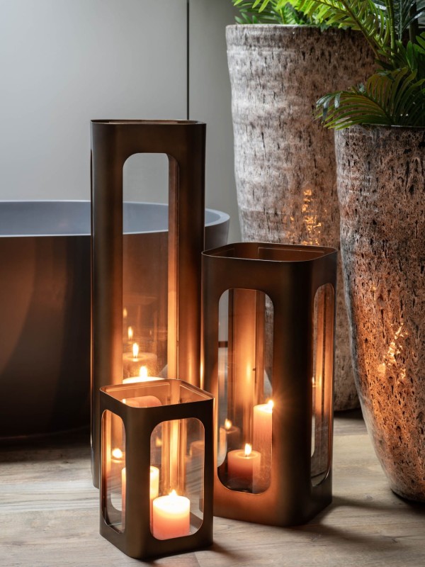 Kensington large dark gold metal and glass lantern 78cm
