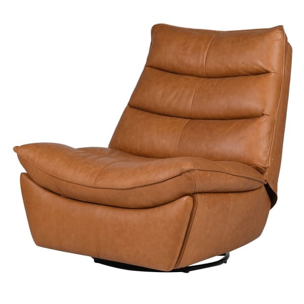 Manual leather recliner chair with footrest in warm brown leather