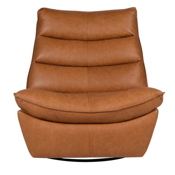 Manual leather recliner chair with footrest in warm brown leather