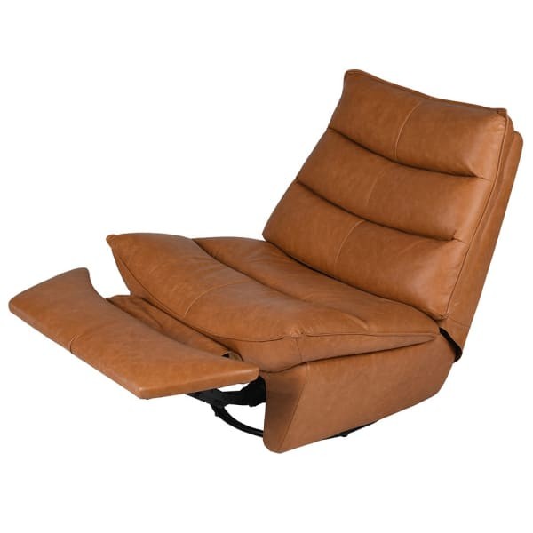 Manual leather recliner chair with footrest in warm brown leather