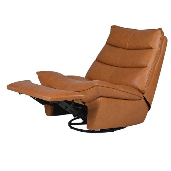 Manual leather recliner chair with footrest in warm brown leather