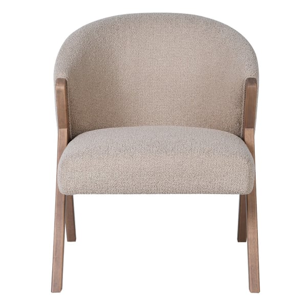 Belgrave Beige upholstered dining chair with rubberwood frame – front view