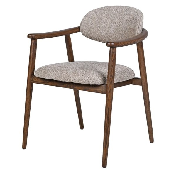 Berlin beige dining chair with arms and a dark wooden frame