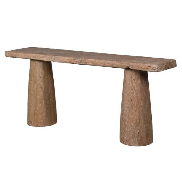 Boho reclaimed pine console table with natural wood finish