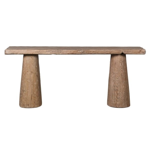Boho reclaimed pine console table with natural wood finish
