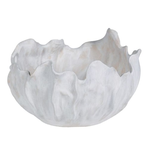 Organic White Porcelain Decorative Bowl 35 cm – Sculptural Wavy Design
