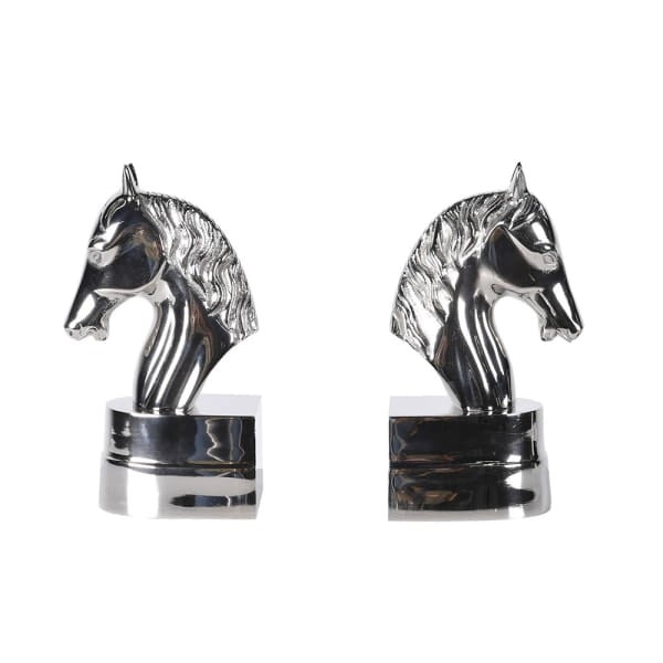 Silver horse head bookends made from aluminium
