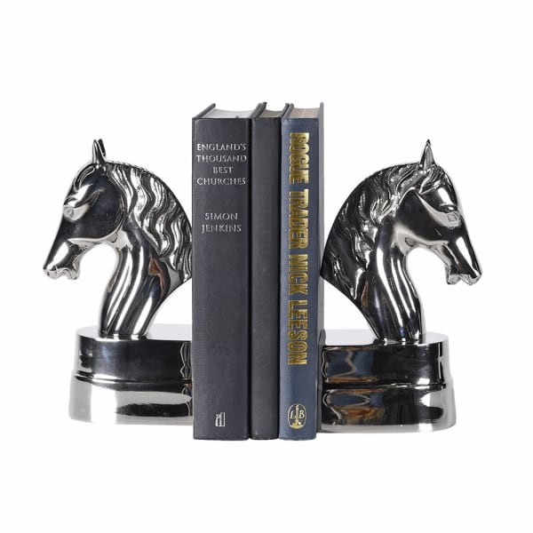 Silver horse head bookends made from aluminium