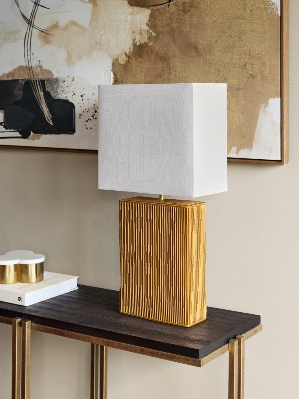 Terracotta table lamp with a rectangular beige shade