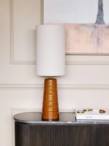 Bremner Terracotta Table Lamp 75.5 cm – Ceramic Base and Light Linen Shade
