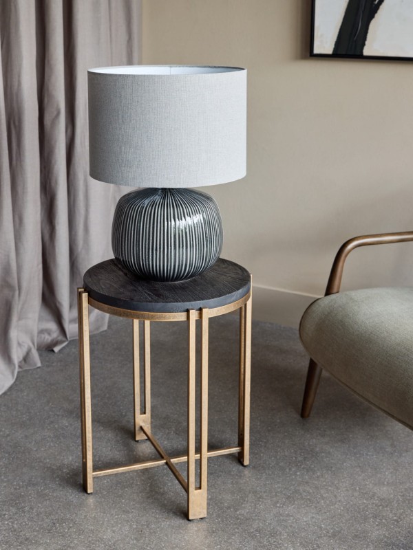 Grey table lamp with a dark glazed ceramic base