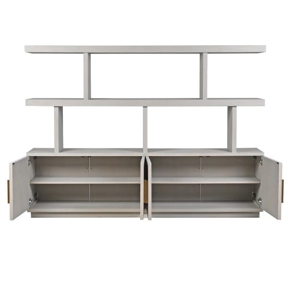 Primrose Light Oak 220 cm Bookcase with Cupboards and Copper-Coloured Details