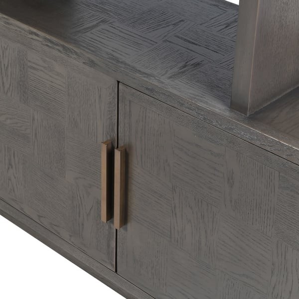 Camile Oak 220 cm Library Bookcase with Cupboards and Copper-Coloured Detailing