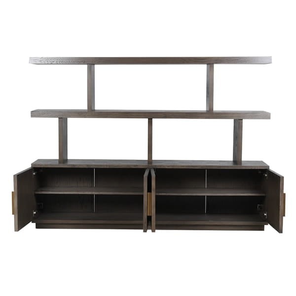 Camile Oak 220 cm Library Bookcase with Cupboards and Copper-Coloured Detailing