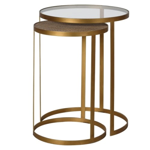Rattan Gold Set of 2 Side Tables 50cm and 40cm