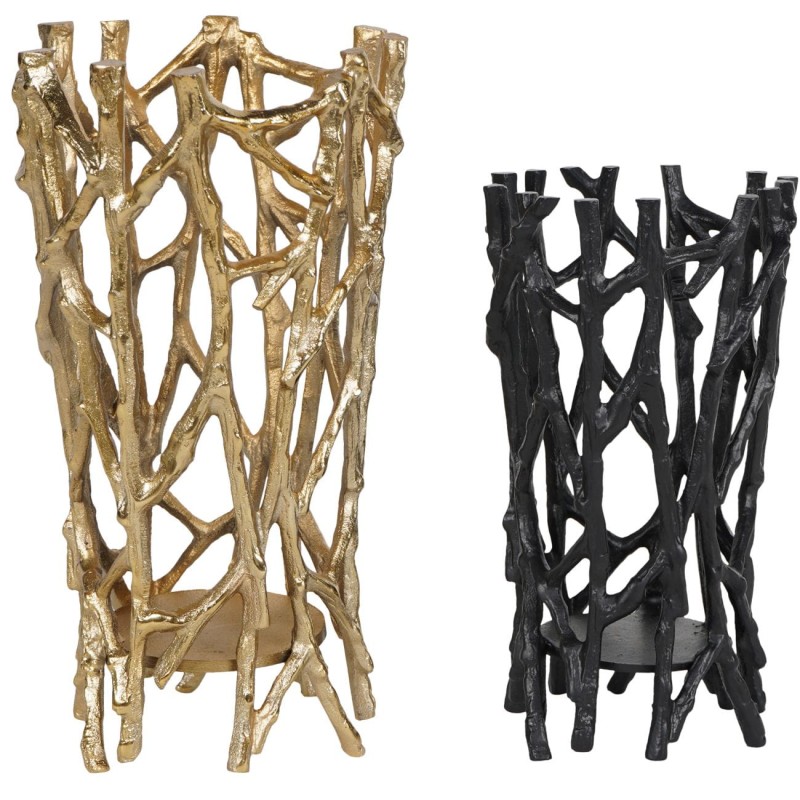 Black openwork candle holder for a coffee table