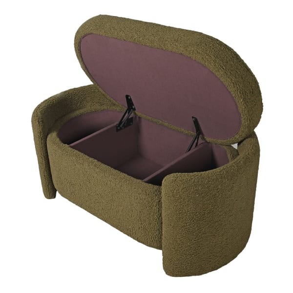 Luxury Olive Bouclé Storage Bench 112 cm