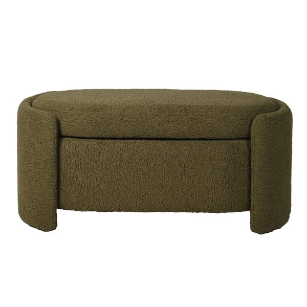 Luxury Olive Bouclé Storage Bench 112 cm