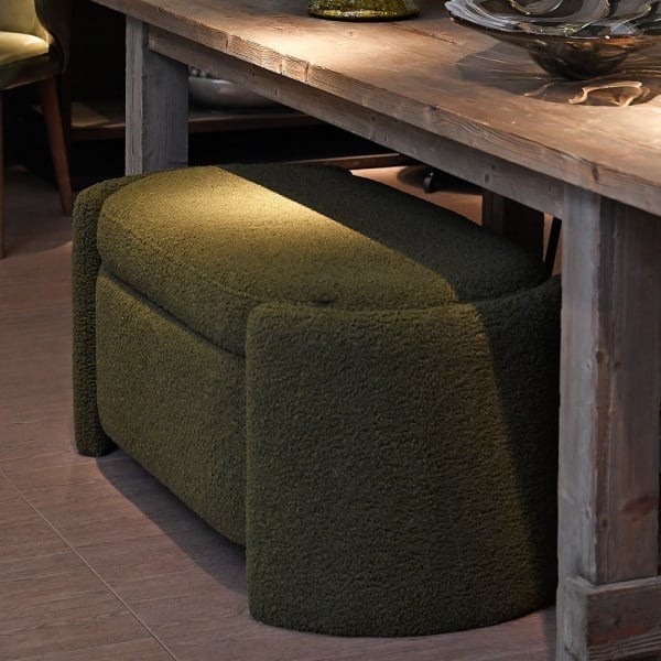 Upholstered bedroom bench with hidden storage compartment