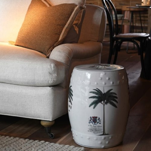 White and Green Palm Ceramic Stool, 45 cm