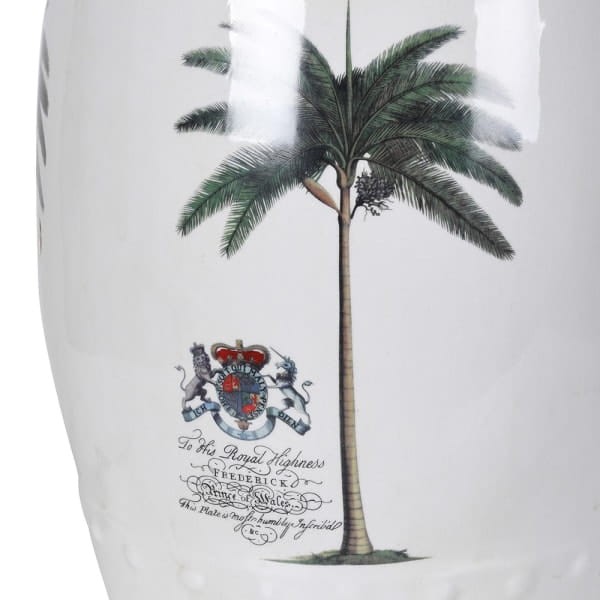 White and Green Palm Ceramic Stool, 45 cm