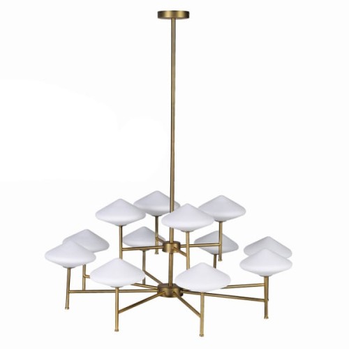 White Mushroom Large Gold Chandelier with Milk Glass Shades – 100 cm