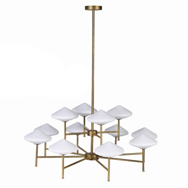 White Mushroom Large gold chandelier with milk glass shades