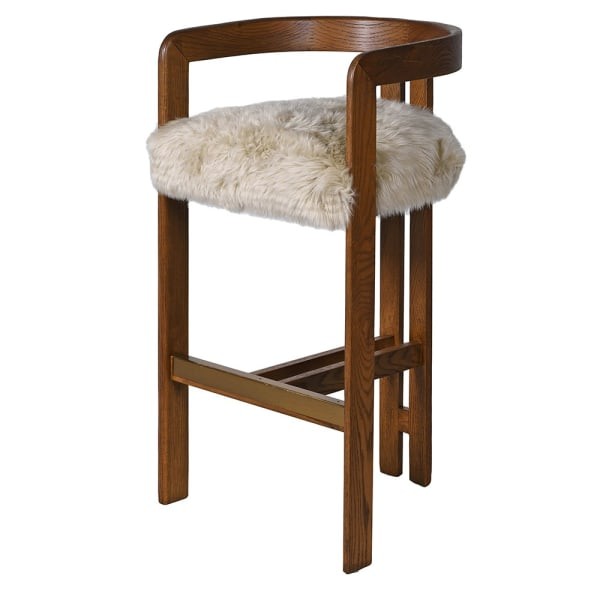 Lyall Sheepskin Bar Stool in Solid Oak | K&B London