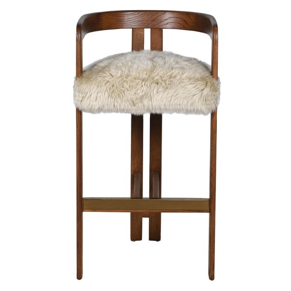 Solid oak Lyall bar stool with natural sheepskin