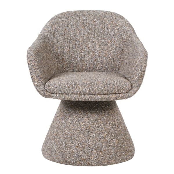 Beige swivel accent chair with upholstered pedestal base