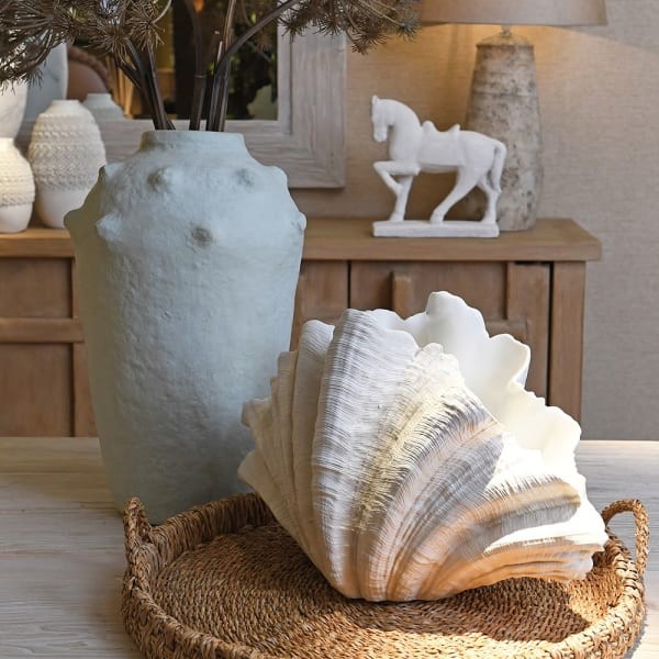 Cream Shell Sculptural Resin Vase, 55 cm