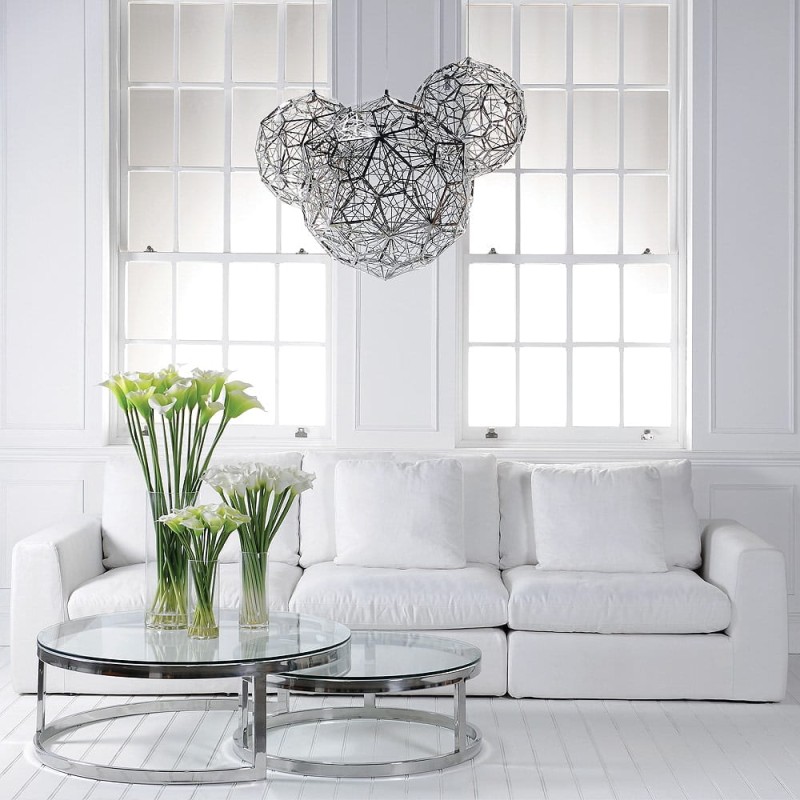 Set of 2 Round Linton Coffee Tables 100 cm glass top stainless steel base