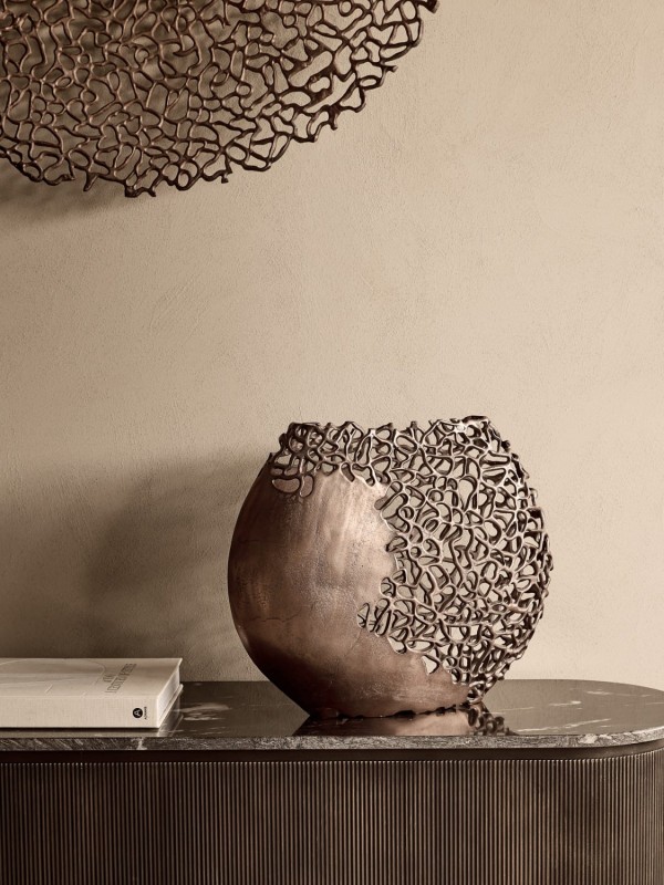 Chelsea Bronze Modern Aluminium Vase with Openwork Design, 49 x 40 cm