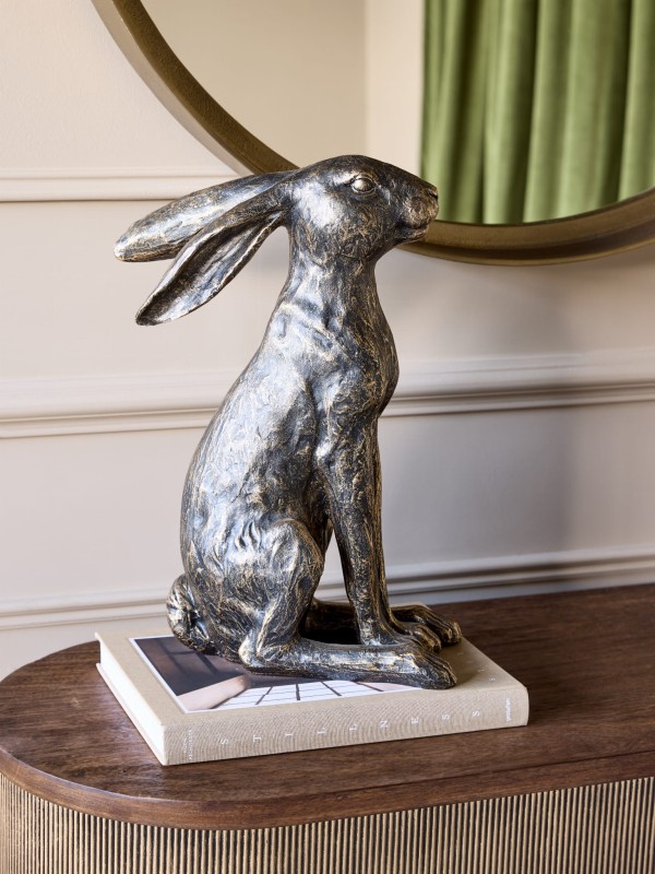 Decorative seated hare ornament in antique bronze