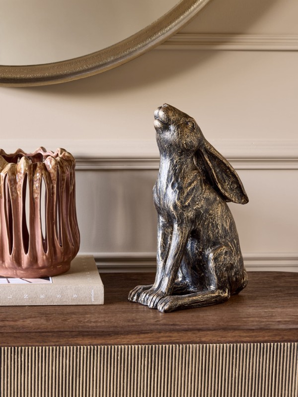 Decorative seated hare ornament in antique bronze
