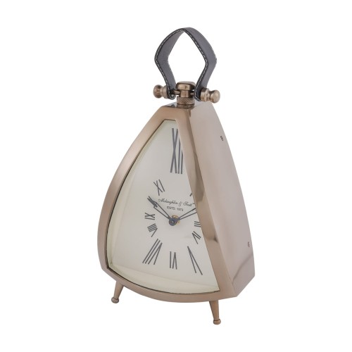 Eaton Brass Gold Desk Clock with Leather Handle - 36 cm
