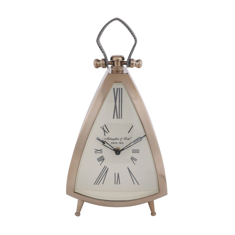 Eaton Brass Gold Desk Clock with Leather Handle - 36 cm