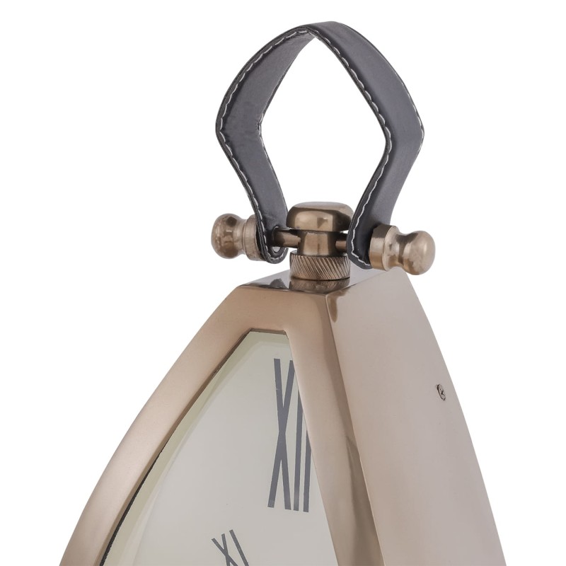 Eaton Brass Gold Desk Clock with Leather Handle - 36 cm