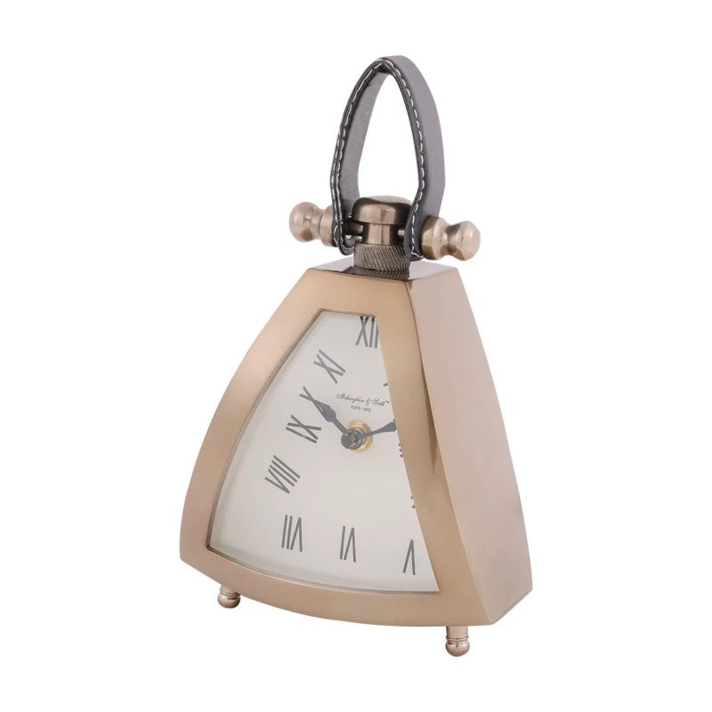 Eaton Brass S gold desk clock measuring 18 cm high