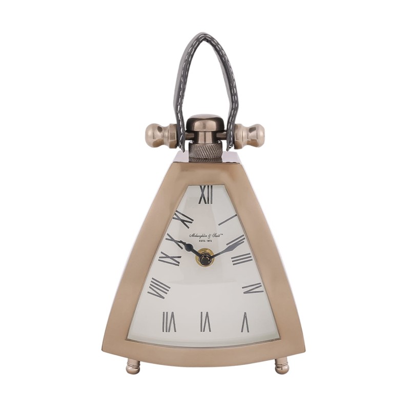 Eaton Brass clock with a dark leather handle