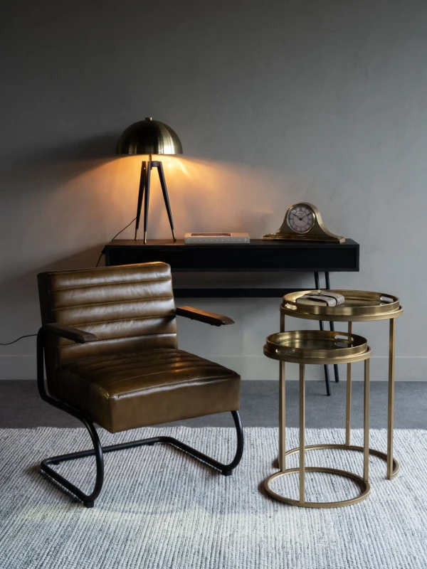 Polished gold steel table clock with quartz movement