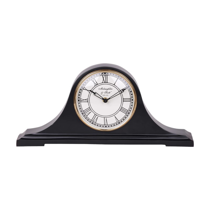 Retro black mantel clock measuring 44 cm wide