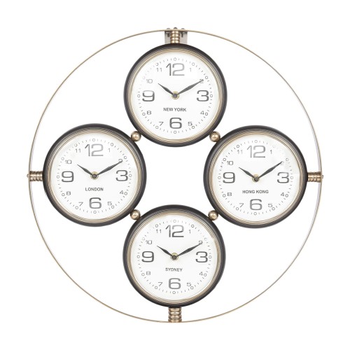 Chester World Time Wall Clock 50 cm – Four City Dials in Brass and Brown