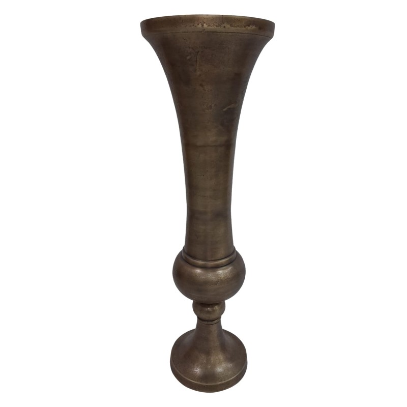 Antique brass aluminium vase with artificial flowers